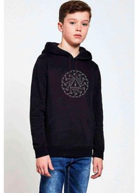 Resim Badmotorfinger Logo Baskılı Unisex Çocuk Kapüşonlu Siyah Sweat 