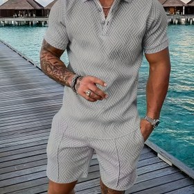 Resim Erkekler için Rahat Yazlık Polo Gömlek ve Şort Takımı - Kırmızı, Kısa Kollu, Düğmeli, Esnek Kumaş, Cep Detaylı, Golf veya Rahat Giyim İçin Mükemmel 