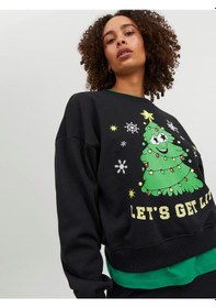 Resim Jjxx Bisiklet Yaka Rahat Kesim Siyah Kadın Sweatshirt 12250198 Siyah 