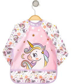 Resim flandoly Unicorn Temalı Pembe Sıvı Geçirmez Uzun Kollu Mama Ve Aktivite Önlüğü Su Geçirmez Bebek Önlük 