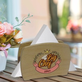 Resim BK Kişiye Özel Big Chef Tasarımlı Lüks Ahşap Peçetelik-3 
