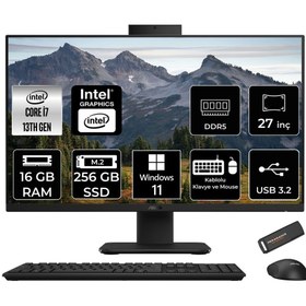 Resim ASUS V470 i7 13620H 16GB 256GB SSD 27" FHD 100Hz W11P All in One Bilgisayar Siyah & PER4 USB Bellek 