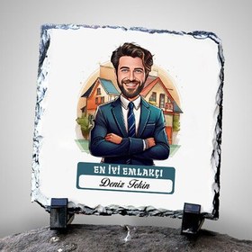 Resim Karikatürlü En Başarılı Erkek Emlakçı Dekoratif Taş 