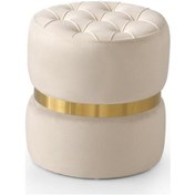 Resim Erezogullari_Mobilya Modern Dekoratif Yuvarlak Puf Kapitone Kumaş 40X42Cm 