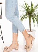 Resim mermaid shoes - Kadın Suni Deri Fiyonk Detaylı Kısa Kalın Topuklu Ayakkabı 