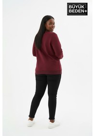 Resim Süperlife Kadın Büyük Beden Milano İtalia Baskılı Bisiklet Yaka İnce Sweatshirt Spr26bswk956-9 Bordo 