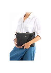 Resim Just Polo Kadın Monogram Baskılı Just & Polo 5 Bölmeli Omuz Çantası Siyah 