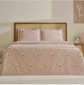 Resim Karaca Home Myra Çift Kişilik Çiçekli Yatak Örtüsü Pudra 