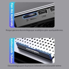 Resim Icecoorel Alimünyum Hız Ayarlı Notebook Soğutucu 17INÇ / 7 Seviye Stand Ergonomik Stand/çift USB 