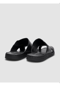 Resim %100 Hakiki Deri Siyah Erkek Günlük Terlik Siyah 