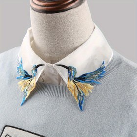 Resim 1 adet Kadınlar için Canlı Kuş Esinli Çıkarılabilir Yaka - Renkli Tüy Tasarımlı Şık Polyester Yarım Gömlek Aksesuarı, Makinede Yıkanabilir 