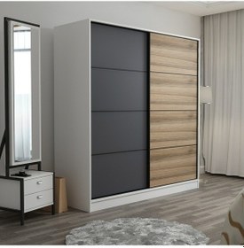 Resim Minarmobilya Minar Kale 2 Kapaklı Sürgülü Dolap 180 Cm - Beyaz/Antrasit/Dore 