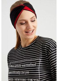 Resim Butik Tasarım Kadın Bandana Saç Bandı, Ekstra Yumuşak, Esnek, Doğal, Pamuklu Penye - Tek Ebat / Siyah Kırmızı Siyah Kırmızı 