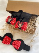 Resim MASALBABY Kız Bebek Minnie Mouse Patik \ Mickey Mouse Bandanalı Siyah Patik / Yeni Doğan Bebek Hediyelik 