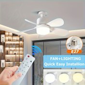 Resim Uzaktan kumandalı dimmerli LED vantuzlu tavan vantuzu - 3 hız, E27 kolay kurulumlu tavan vantuzu, beyaz modern tasarım, mutfak, yatak odası ve küçük alanlar için uygun, banyo, yatak odası, mutfak, oturma odası için ışık vantuzu ile 