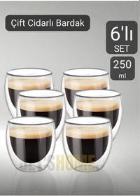 Resim 6 Lı Set Cappuccino Bardağı Latte Bardağı Çift Cidarlı Bardak Americano Bardağı 250 Ml Kahve Bardağı Şeffaf 