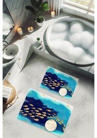 Resim Yıkanabilir Kaymaz Tabanlı Modern Desenli 2'li Banyo Paspas Takımı Bps0004 Renkli 