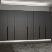 Resim Minar Kale 210 cm 8 Kapaklı 4b Raf Portmanto Beyaz Mebran Çizgili Antrasit 
