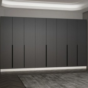 Resim Minar Kale 210 cm 8 Kapaklı 4b Raf Portmanto Beyaz Mebran Çizgili Antrasit 