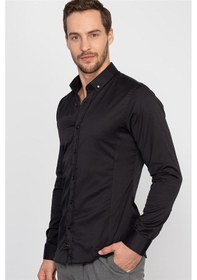 Resim Tudors Süper Slim Fit Dar Kesim Likralı Gömlek-19831 Siyah 