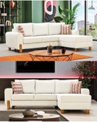 Resim Velura Home & Living Astana Mini Köşe Takımı & Sandıklı Yataklı Köşe Koltuk Takımı - Beyaz Keten Kumaş 