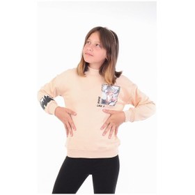 Resim Toontoy Kız Çocuk Baskılı Nakışlı Sweatshirt Bej 