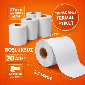 Resim Mixmiolife Barkod Etiketi Mini Termal Yazıcı Kağıdı Kendinden Yapışkanlı Aralıksız 57 mm x 2,5 M 