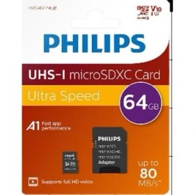 Resim Philips FM64MP45B/00 64GB CLASS10 Uhs-I U1 Tf Adaptörlü Micro Sdxc Hafıza Kartı 