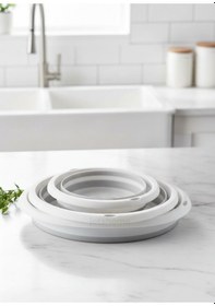 Resim Katlanabilir 3 Lü Leğen & Badya Seti Akordiyon Tasarım, Çeyizlik Ve Pratik Kullanım Beyaz Gri 