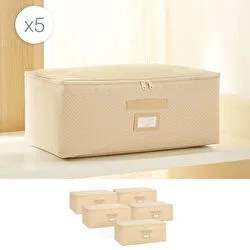 Resim 5'li Orta Boy Bej Balıksırtı Hurç Set 52 X 28 X 21 Cm 