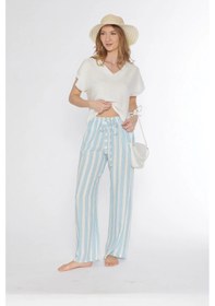 Resim Keten Dokuma Kısa Kol Pijama Takımı Flz 88-121 Ekru 