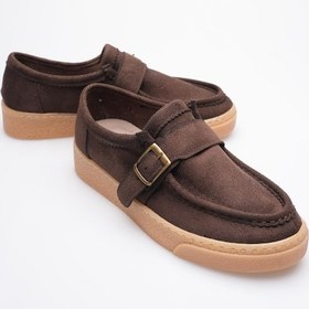 Resim Kadın Süet Loafer Ayakkabı Tokalı Kahve Corven Kahverengi 