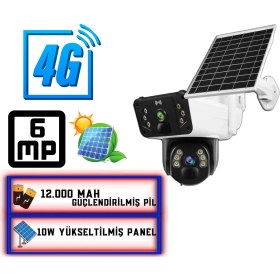 Resim Efotech 4g 12000 Mah Sim Kart Girişli Solar 6mp Güneş Enerjili Kablosuz Çift Kamera ET4G-001 
