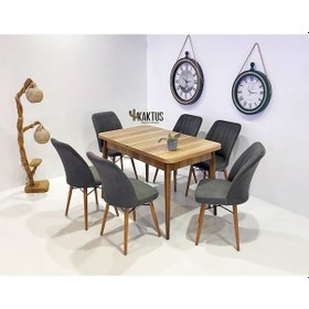 Resim 6 Kişilik Açılır Masa Sandalye Takımı Mutfak Masası Takımı Salon Masası Yemek Masası Masa Takımı Gri 