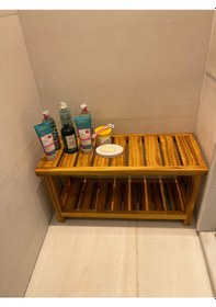 Resim İroko Ağaç Duş Oturağı, Duş Taburesi Ahşap 