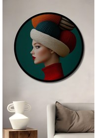 Resim Kadın Portresi Baskı Ahşap Tablo Yuvarlak Duvar Tablosu Çerçeve Görünümlü--8285-4805-8307-46--- 30 X 30 