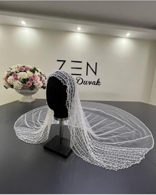 Resim ZEN DUVAK Elif Model Gelin Duvağı Nakışlı Duvak Kırık Beyaz Kasnak Duvak 