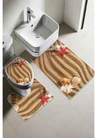 Resim Modern Desenli Dijital Baskı 3 Lü Banyo Paspas Takımı Yıkanabilir Kaymaz Tabanlı Klozet Takımı Klz0011 Renkli 