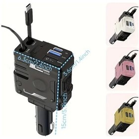 Resim Topshop1 4ü 1 Arada Hızlı Araba Şarjı Klasik Koyu Renk Süper Mecha Stili Çift Geri Çekilebilir Kablo İki Usb Portu Hafif Tasarım 