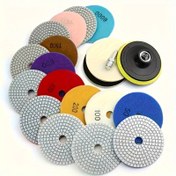 Resim 12 Adet Elmas Taşlama Disk Seti - 4 İnç Islak/Kuru Parlatma Pedleri 5/8" 11" Arka için Matkap, Taşlama ve Parlatıcılar, Beton, Mermer, Mutfak Tezgahları, Kuvars, vb. için Uygundur, 50-6000 Zımpara 