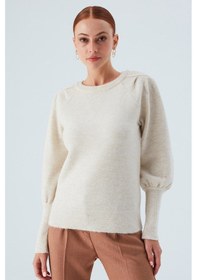 Resim Peraluna Rakel Pullover Omuz Büzgülü Yumuşak Kadın Triko Kazak Ekru-ekru Ekru 