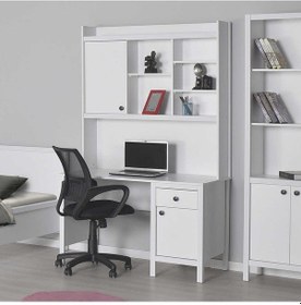 Resim Rustik Raflı Çekmeceli Çalışma Masası-mat Beyaz 120x193x60 Cm Gxyxd 