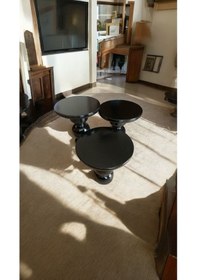 Resim Wood Ahşap 3 Lü Set Karpuz Model Mantar Yan Sehpa Konik Model / Siyah Renk / Zigon Sehpa Vernikli Siyah 