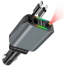 Resim Cloud011 60w Hızlı Şarj 4'ü 1 Arada Usb-a/c/şimşek Girişli Işık Yansıtmalı Otomobil Şarj Cihazı 