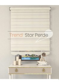 Resim Krem Boncuklu Zebra Stor Güneşlik Perde Opak Krem 