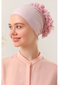 Resim Melodi Scarf Tesettür Fırfırlı Bone Pudra Pudra 