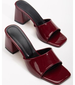 Resim Rugan Ve Düz Tekbant Bordo Rugan Kadın Topuklu Terlik-3991 Bordo 