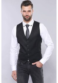 Resim Düz Siyah Slim Fit Yelek Ceket Set Wessi 001 