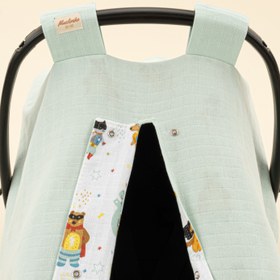 Resim Puset Örtüsü - Çift Taraflı - Su Yeşili Muslin - Süper Kahramanlar 