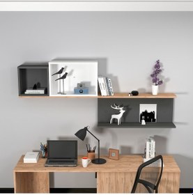 Resim Arnetti Akser 3 Bölmeli Duvar Rafı Atlantik Çam Antrasit Beyaz - Akser Atlantik - Beyaz 